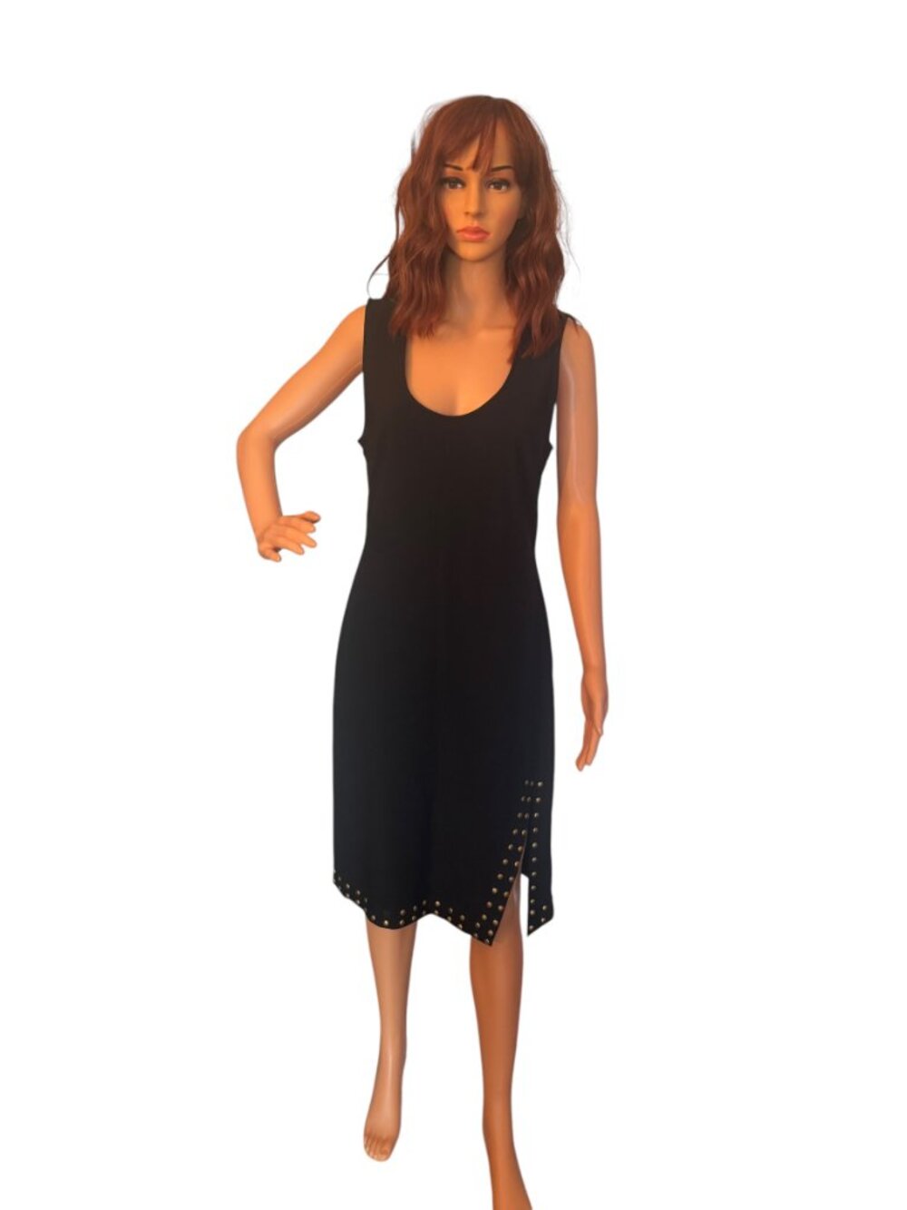 Boston Proper Travel knit dress with gold nailhead detail trim size Small